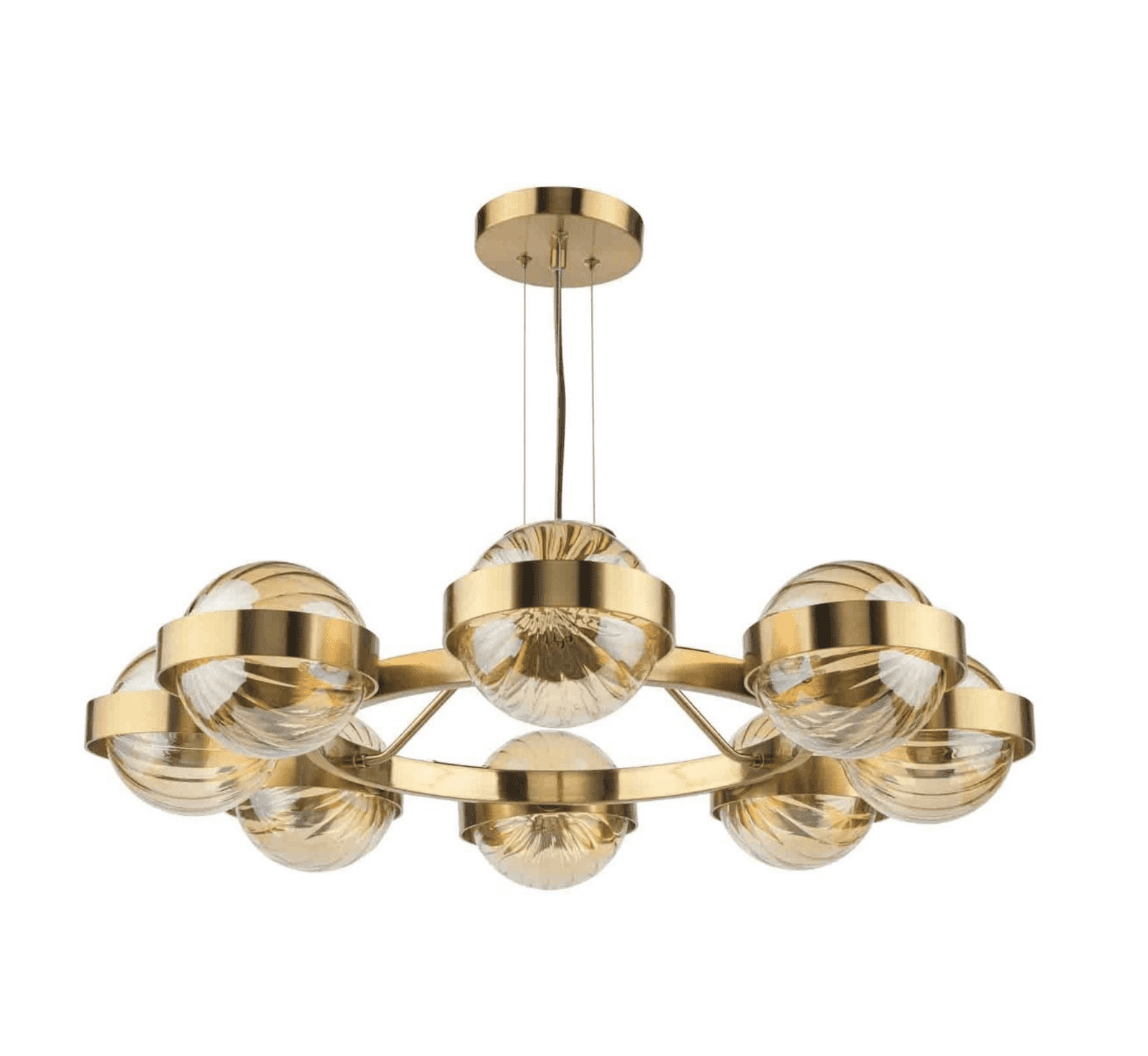 Ophira 8 Light Pendant Antique Gold and Amber Ribbed Glass