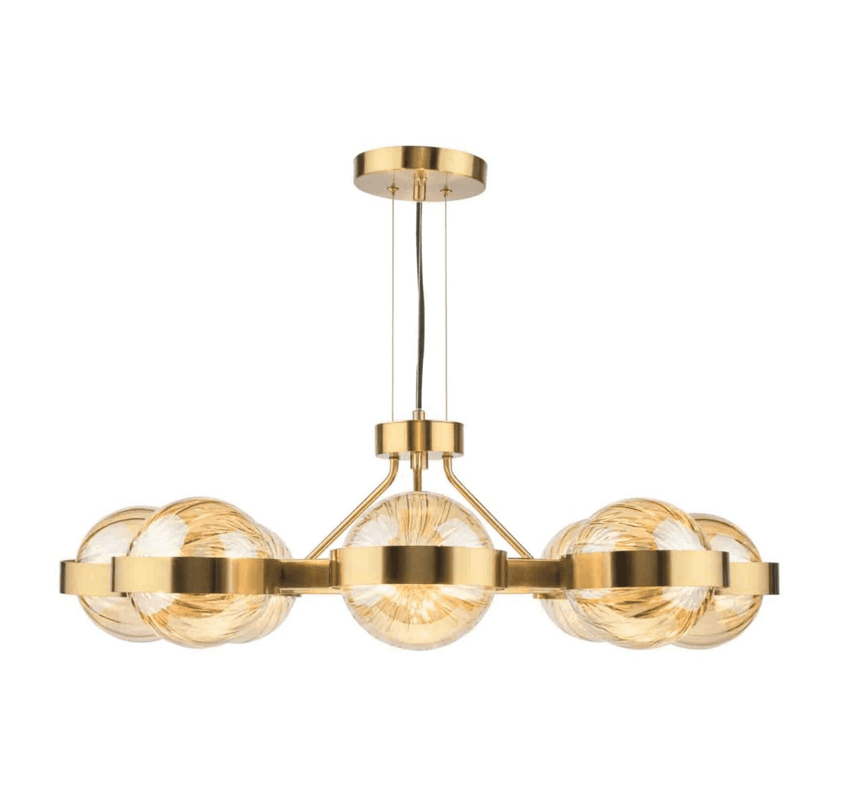 Ophira 8 Light Pendant Antique Gold and Amber Ribbed Glass
