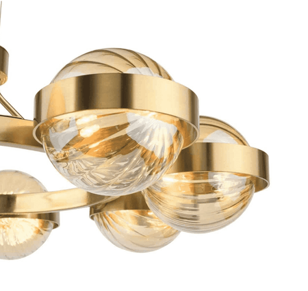 Ophira 8 Light Pendant Antique Gold and Amber Ribbed Glass