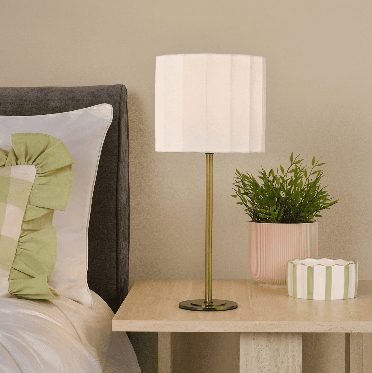 Noura Table Lamp Antique Bronze and Ivory With Shade