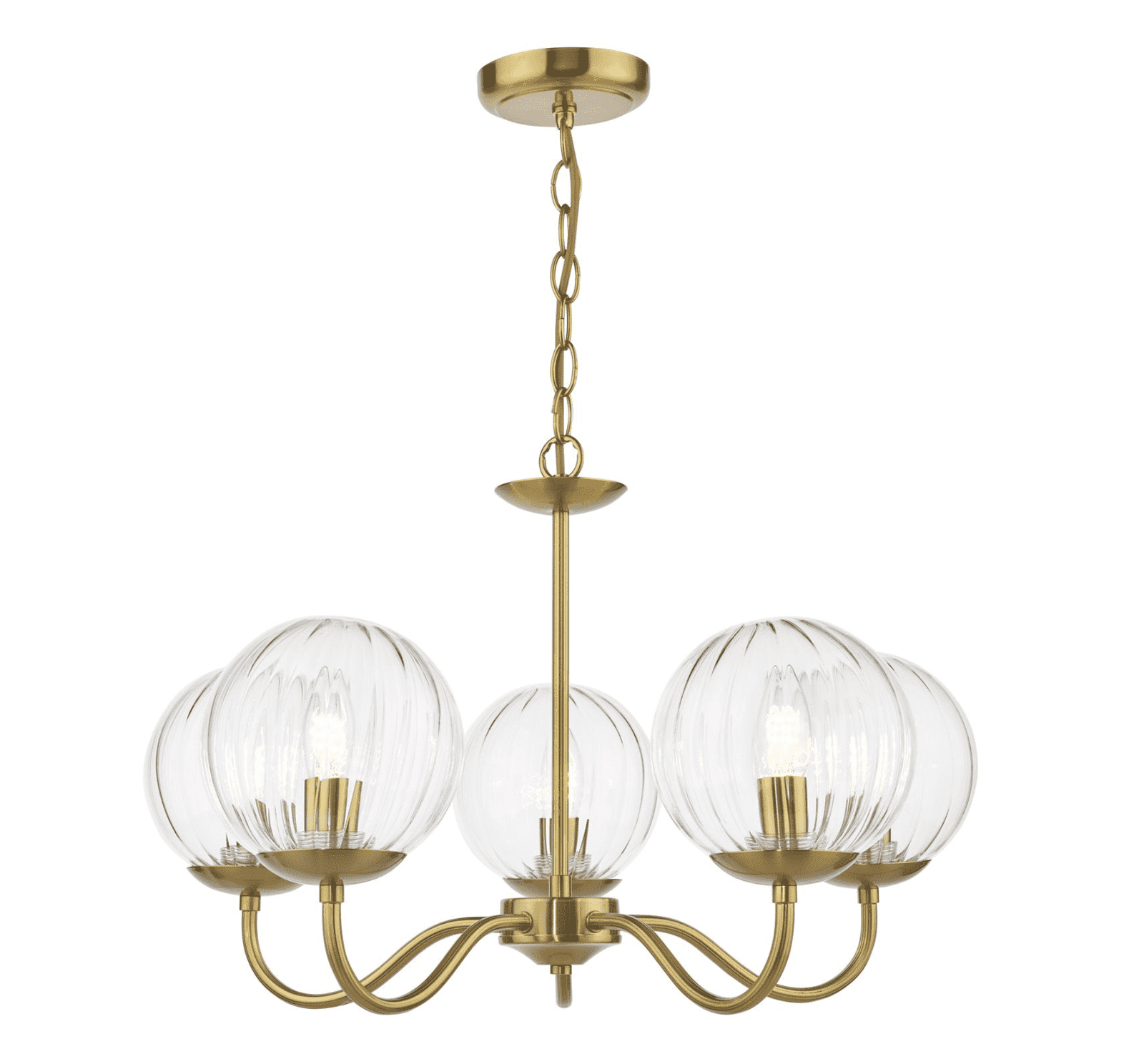 Jocelyn 5LT Armed Pendant Natural Brass and Glass