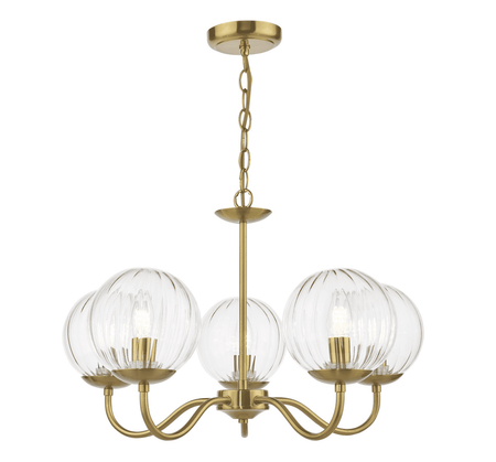 Jocelyn 5LT Armed Pendant Natural Brass and Glass