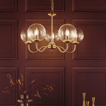 Jocelyn 5LT Armed Pendant Natural Brass and Glass