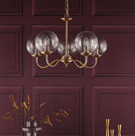 Jocelyn 5LT Armed Pendant Natural Brass and Glass
