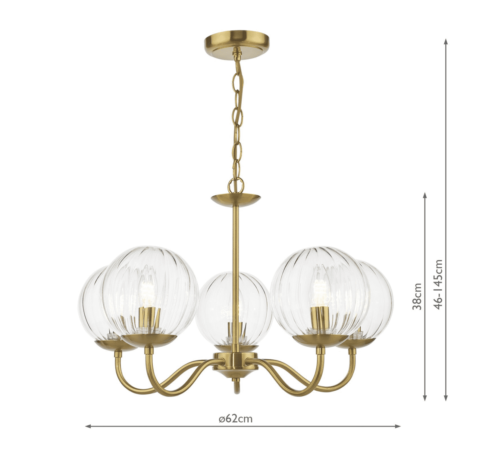 Jocelyn 5LT Armed Pendant Natural Brass and Glass