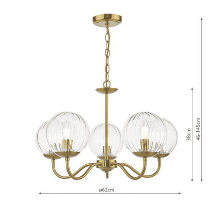 Jocelyn 5LT Armed Pendant Natural Brass and Glass