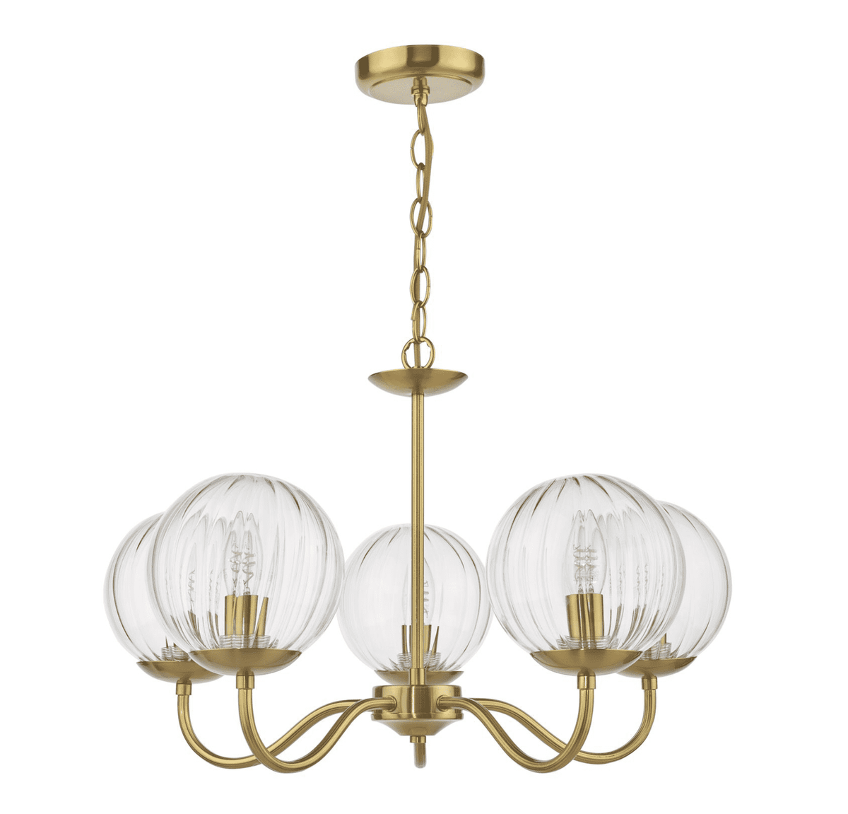 Jocelyn 5LT Armed Pendant Natural Brass and Glass