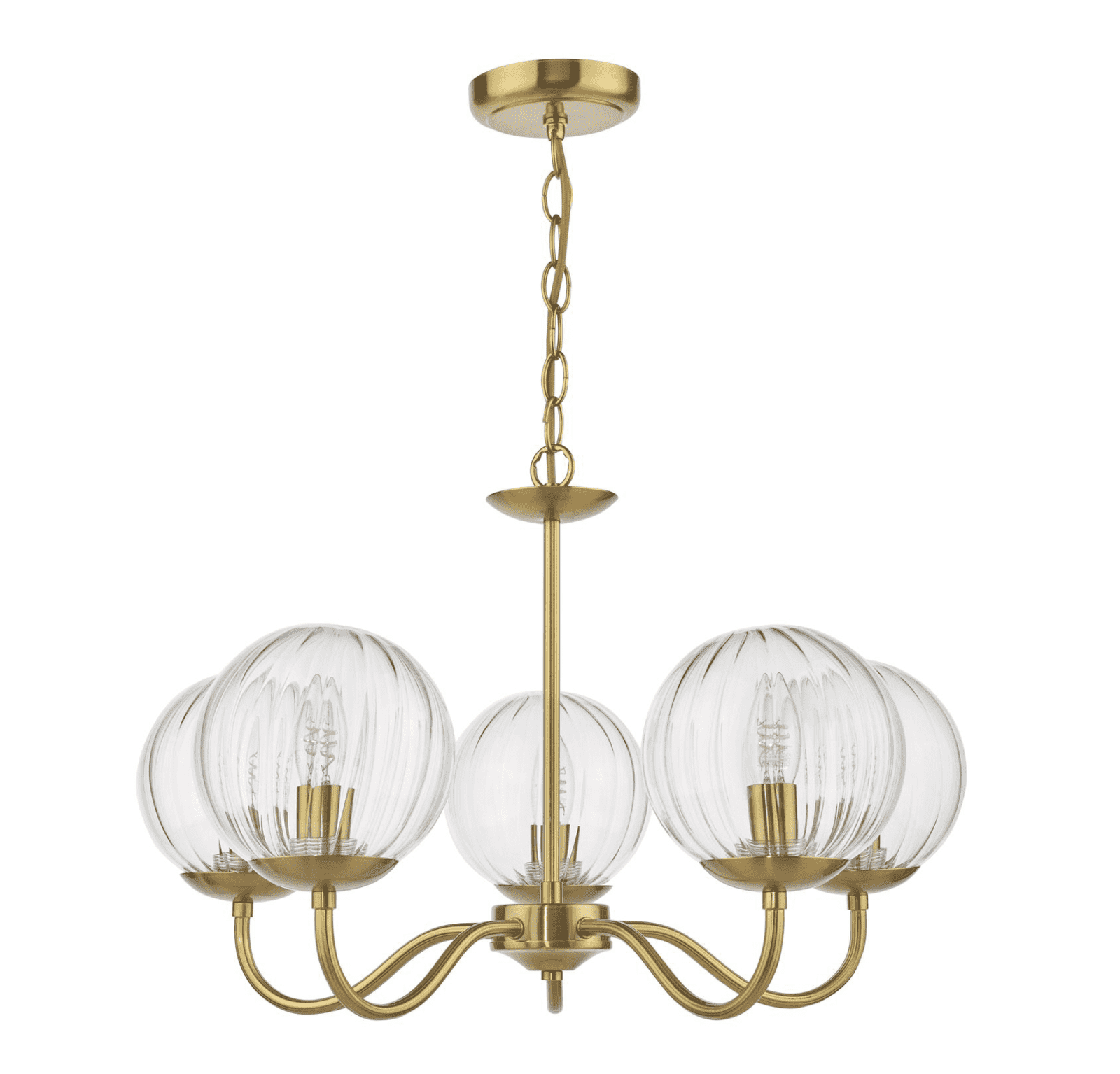 Jocelyn 5LT Armed Pendant Natural Brass and Glass
