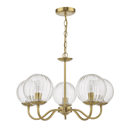 Jocelyn 5LT Armed Pendant Natural Brass and Glass