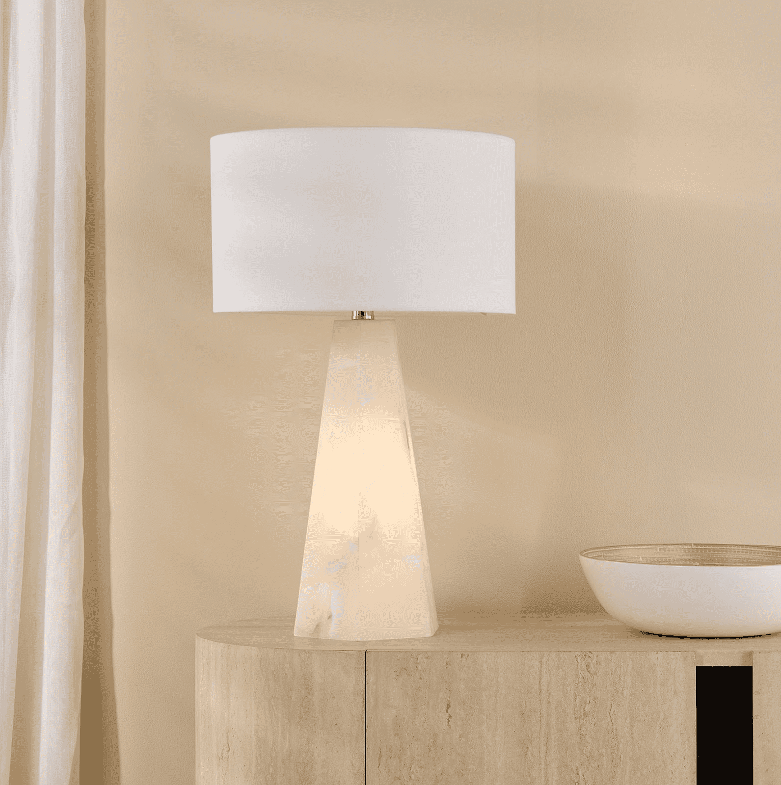 PAGET Table Lamp Alabaster and Matt Antique Brass Base Only