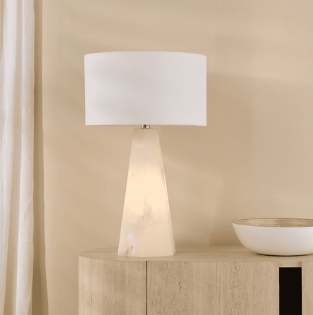 PAGET Table Lamp Alabaster and Matt Antique Brass Base Only