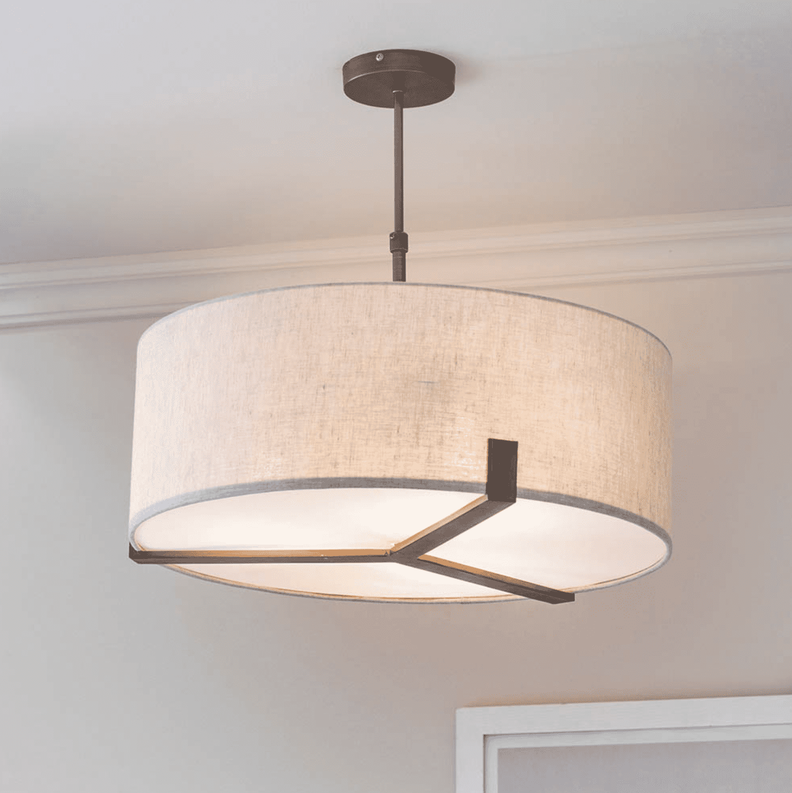 HAYFIELD 3LT Pendant - Classic Brushed Bronze & Natural Linen Shade