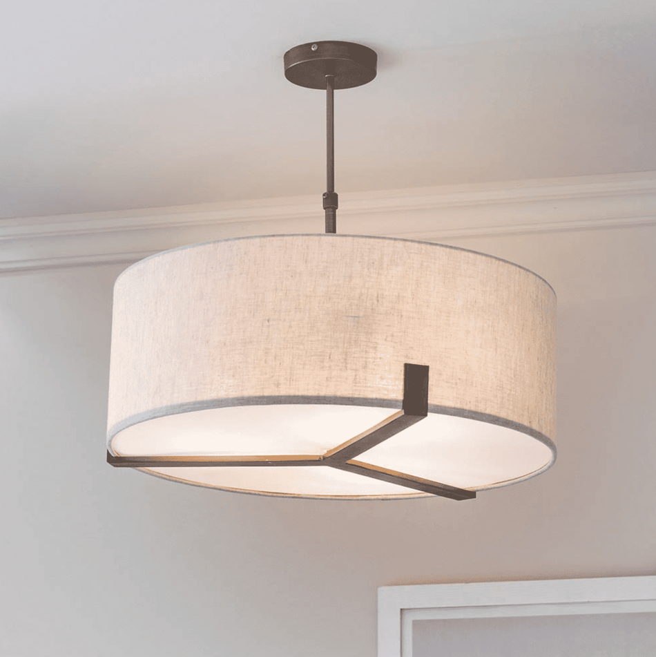 HAYFIELD 3LT Pendant - Classic Brushed Bronze & Natural Linen Shade