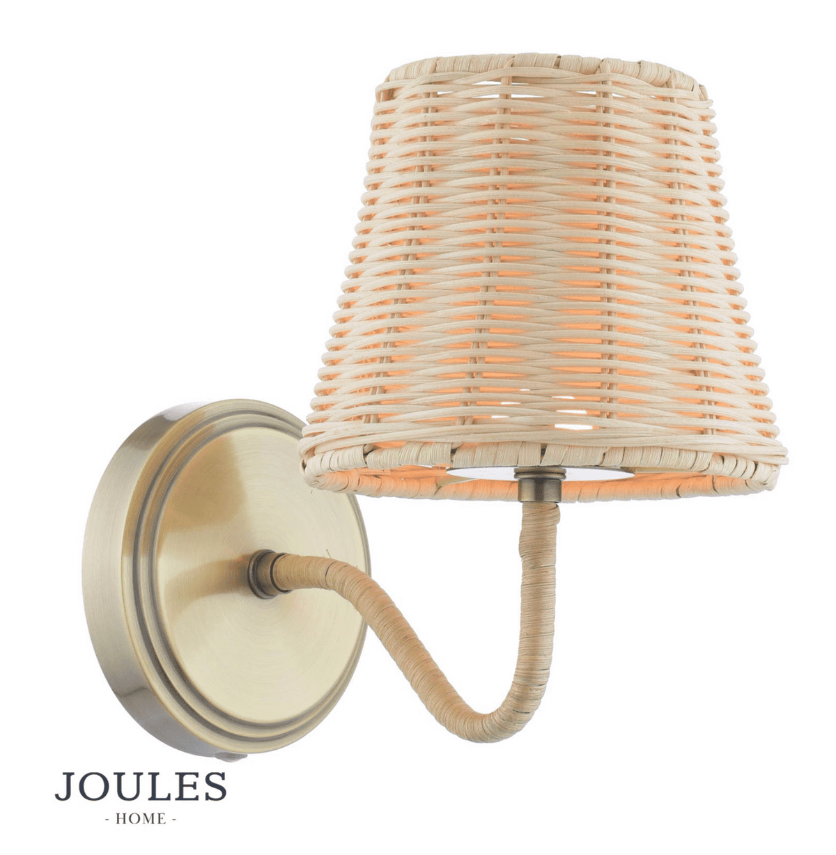 Joules Elcot Rechargeable Wall Light Antique Brass With Rattan Shade