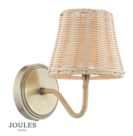Joules Elcot Rechargeable Wall Light Antique Brass With Rattan Shade