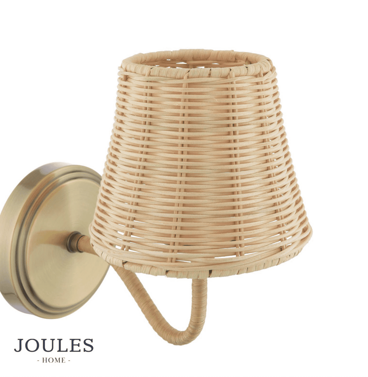 Joules Elcot Rechargeable Wall Light Antique Brass With Rattan Shade