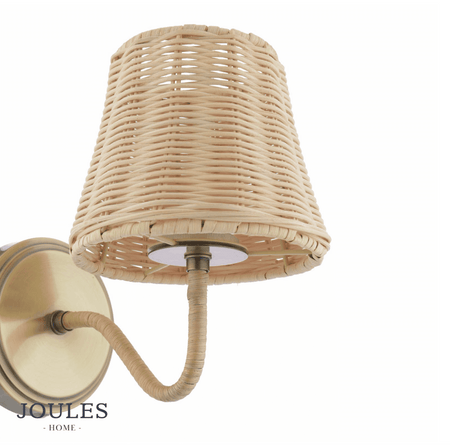 Joules Elcot Rechargeable Wall Light Antique Brass With Rattan Shade