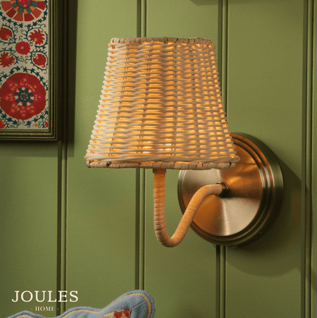 Joules Elcot Rechargeable Wall Light Antique Brass With Rattan Shade