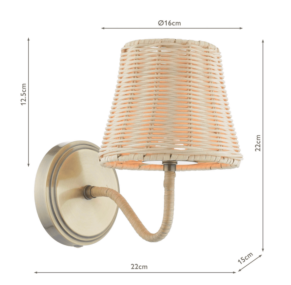 Joules Elcot Rechargeable Wall Light Antique Brass With Rattan Shade