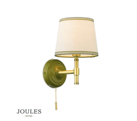 Joules Upton Wall Light Matt Green and Matt Antique Brass With Shade