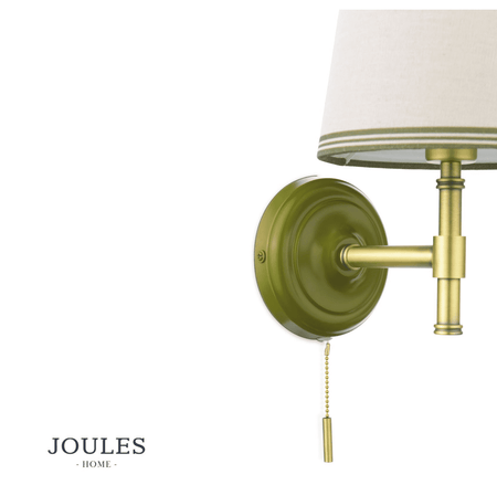 Joules Upton Wall Light Matt Green and Matt Antique Brass With Shade
