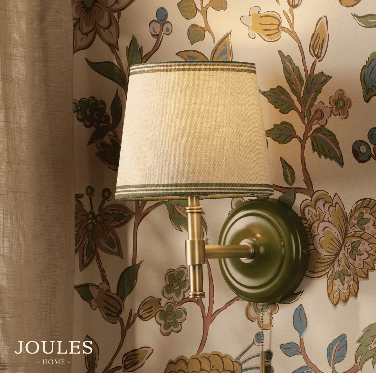 Joules Upton Wall Light Matt Green and Matt Antique Brass With Shade