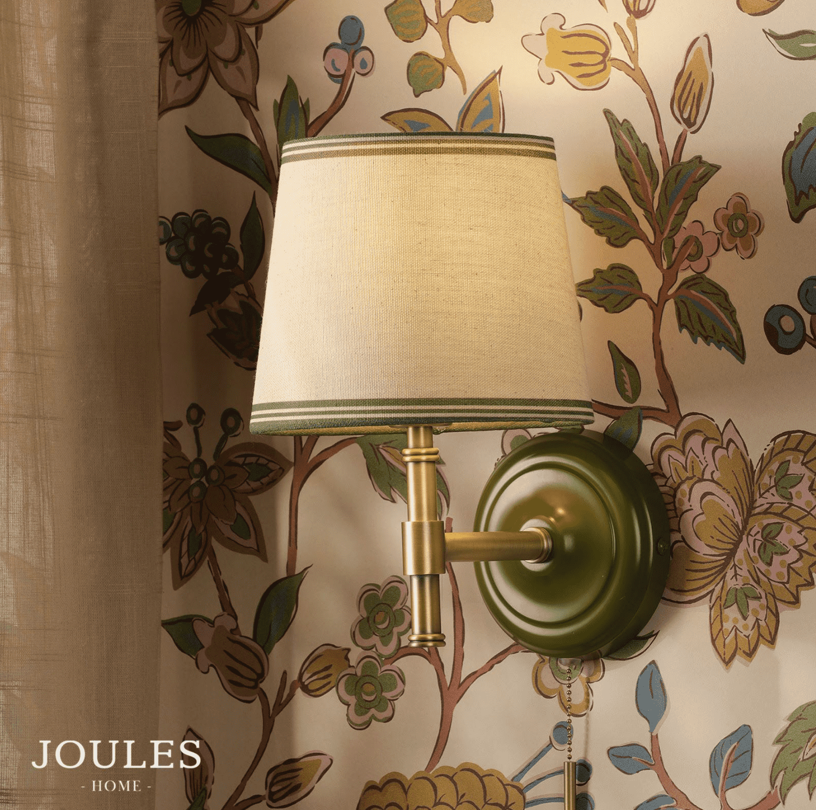Joules Upton Wall Light Matt Green and Matt Antique Brass With Shade