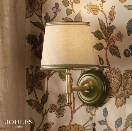 Joules Upton Wall Light Matt Green and Matt Antique Brass With Shade