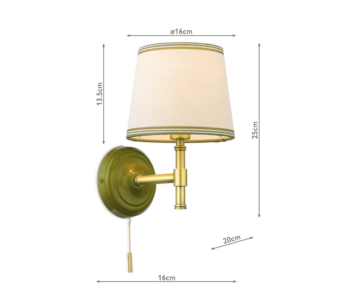 Joules Upton Wall Light Matt Green and Matt Antique Brass With Shade