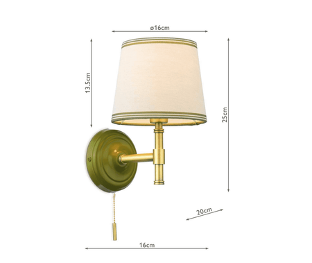 Joules Upton Wall Light Matt Green and Matt Antique Brass With Shade