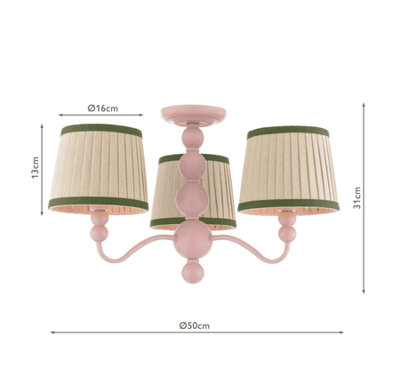 Joules Harewood 3LT Semi-Flush Matt Pink With Shade