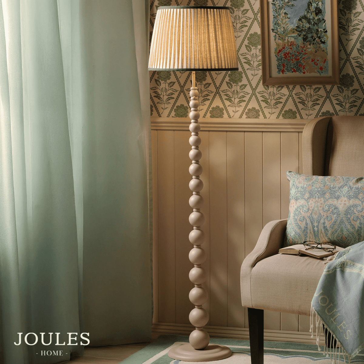 Joules Harewood Floor Lamp Matt Pink and Matt Antique Brass With Shade