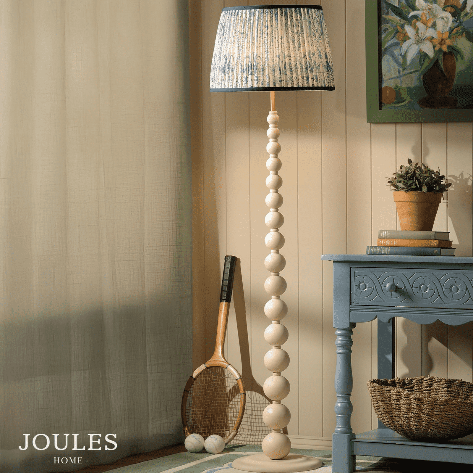 Joules Harewood Floor Lamp Matt Cream and Matt Antique Brass With Shade