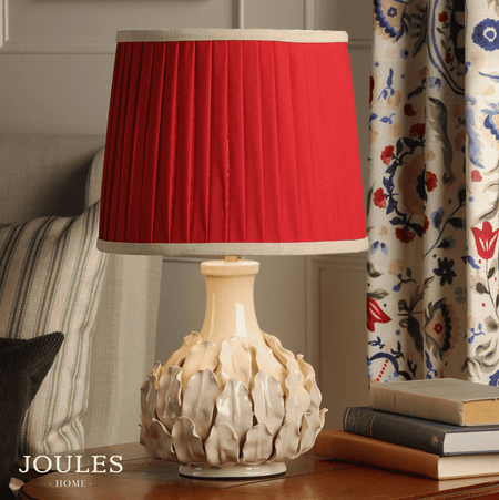Joules Chatsworth Table Lamp Cream Ceramic With Red Shade