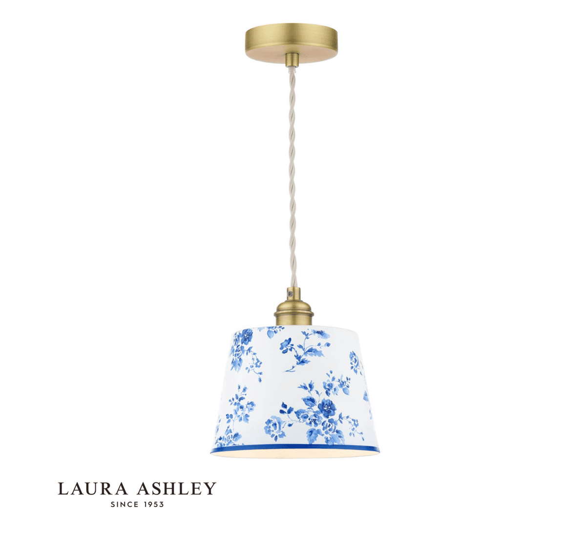 Laura Ashley China Rose Pendant Matt Blue and Matt Antique Brass