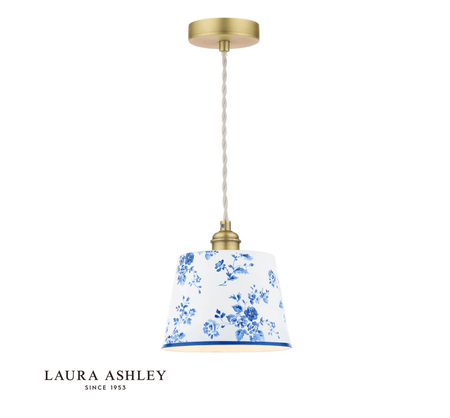 Laura Ashley China Rose Pendant Matt Blue and Matt Antique Brass