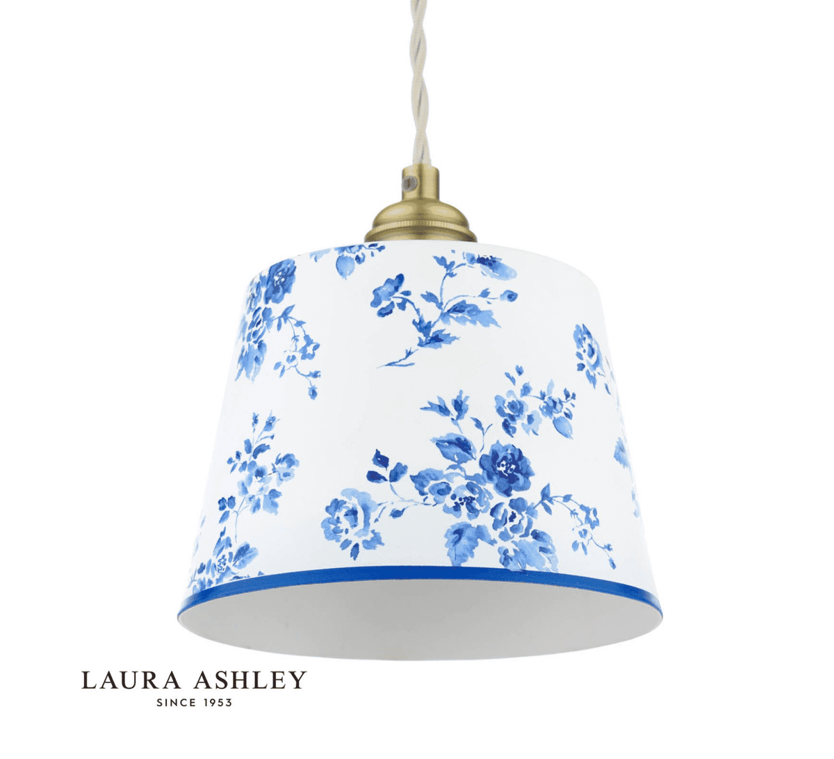 Laura Ashley China Rose Pendant Matt Blue and Matt Antique Brass