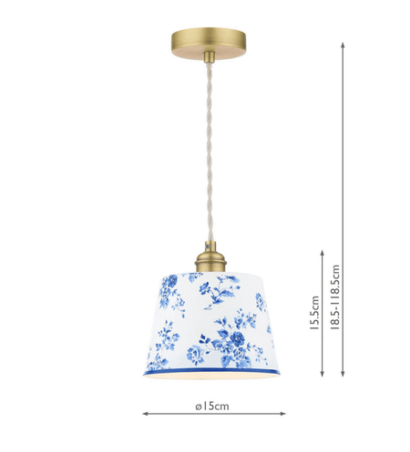 Laura Ashley China Rose Pendant Matt Blue and Matt Antique Brass