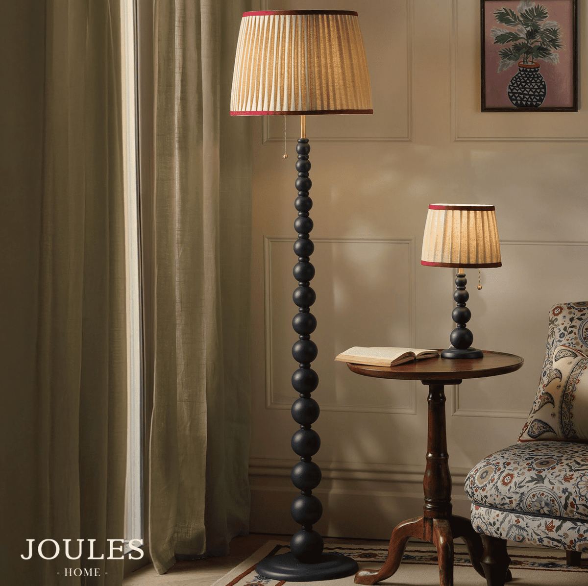 Joules Harewood Table Lamp Matt Blue and Matt Antique Brass With Shade