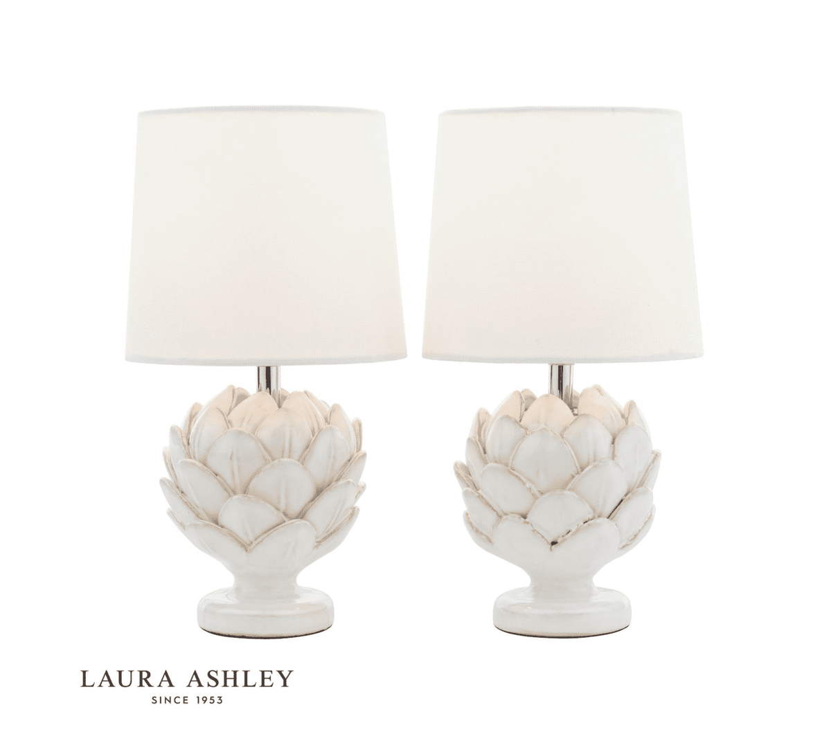 Laura Ashley Set of 2 Artichoke Table Lamp Cream Ceramic and Polished Chrome With Shade