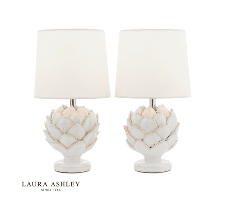 Laura Ashley Set of 2 Artichoke Table Lamp Cream Ceramic and Polished Chrome With Shade