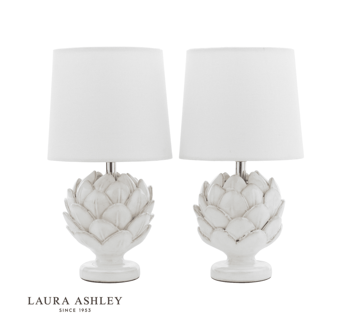 Laura Ashley Set of 2 Artichoke Table Lamp Cream Ceramic and Polished Chrome With Shade