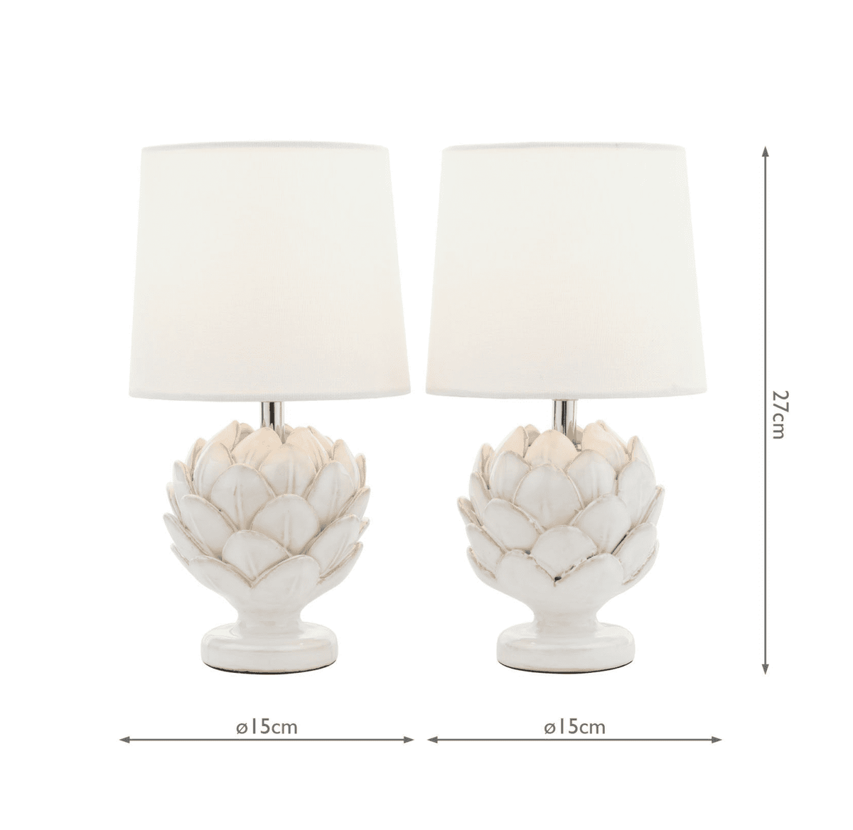 Laura Ashley Set of 2 Artichoke Table Lamp Cream Ceramic and Polished Chrome With Shade