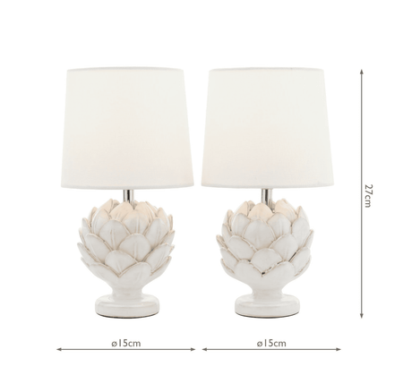 Laura Ashley Set of 2 Artichoke Table Lamp Cream Ceramic and Polished Chrome With Shade