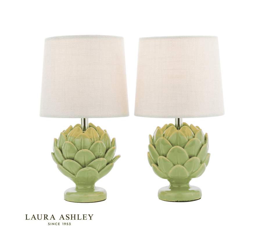 Laura Ashley Set of 2 Artichoke Table Lamp Green Ceramic and Polished Chrome With Shade