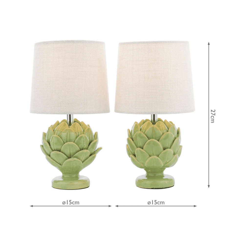 Laura Ashley Set of 2 Artichoke Table Lamp Green Ceramic and Polished Chrome With Shade