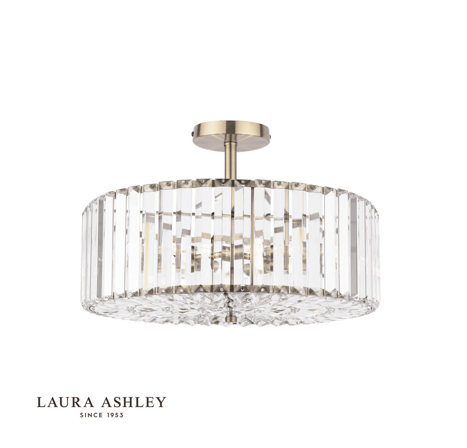 Laura Ashley Fernhurst 4 Light Semi-Flush Crystal and Antique Brass