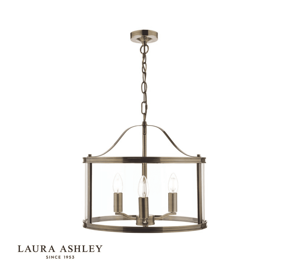 Laura Ashley Harrington 3 Light Pendant Antique Brass and Glass