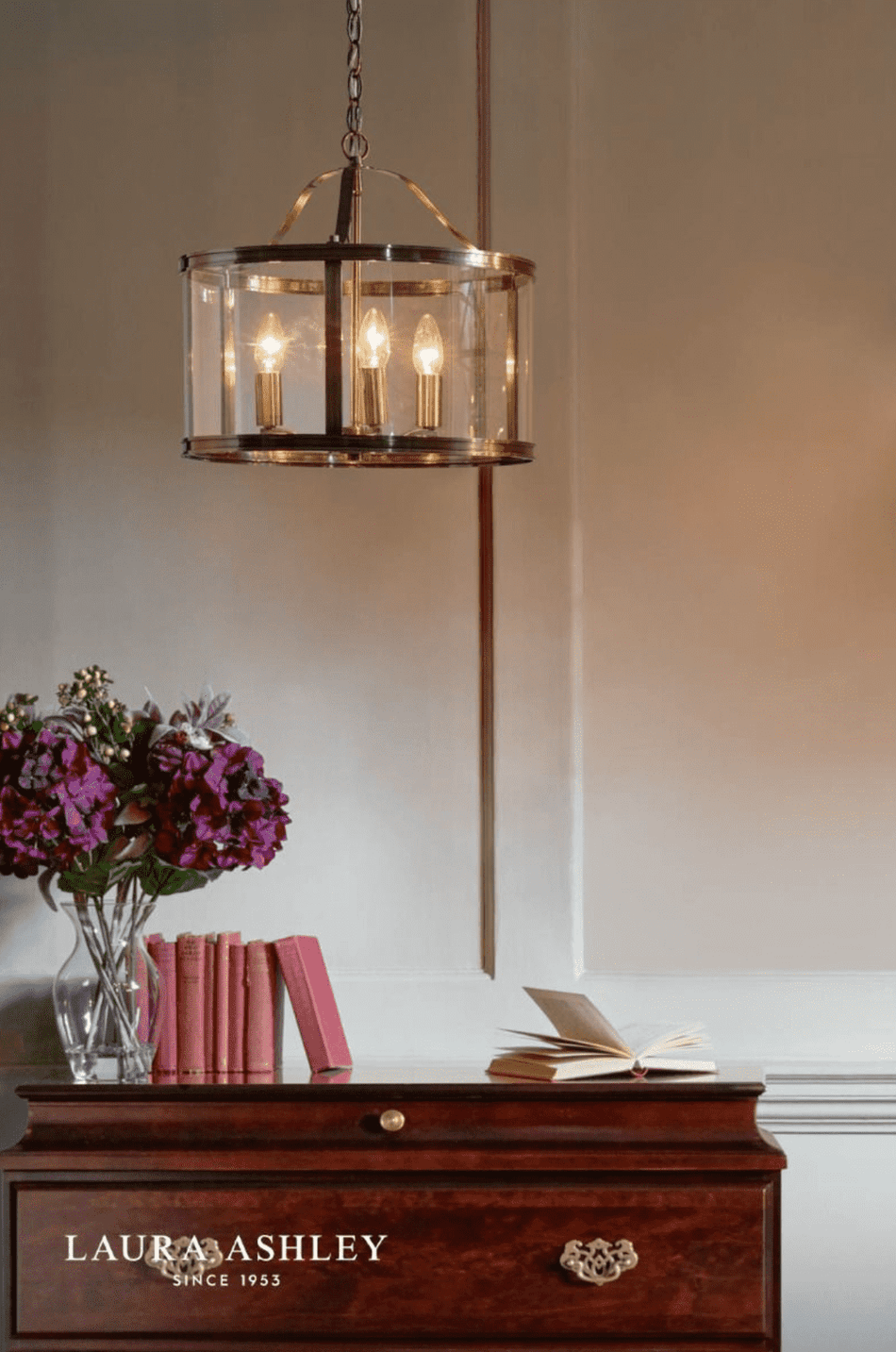 Laura Ashley Harrington 3 Light Pendant Antique Brass and Glass