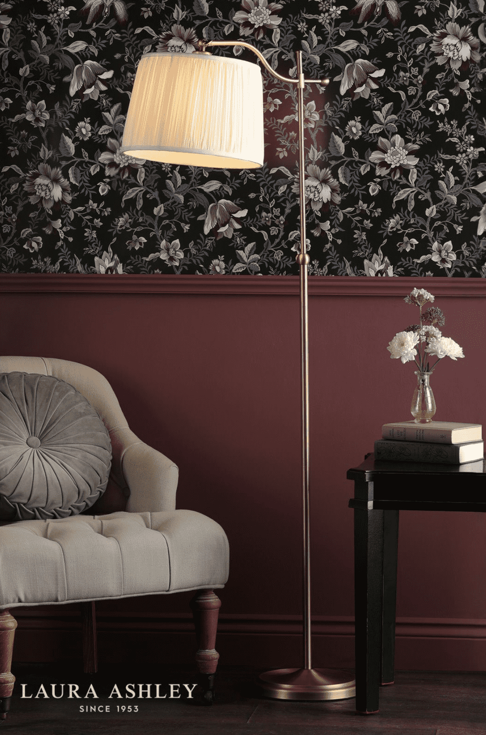 Laura Ashley Hemsley Floor Lamp Matt Antique Brass With Shade